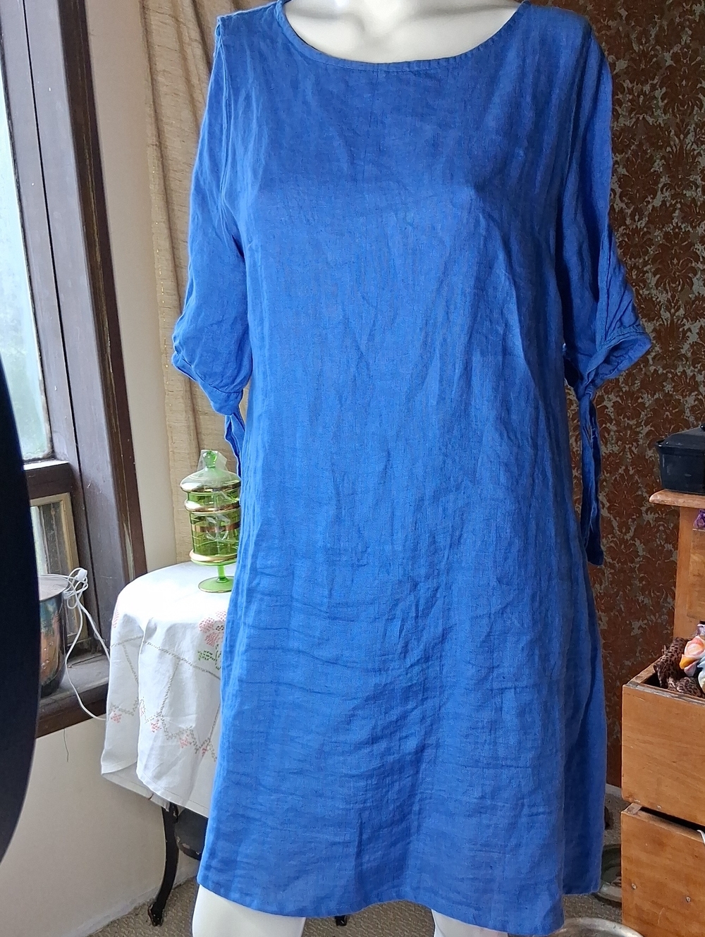 Valentina Cobalt Blue Linen Tie-Sleeve Tunic L
